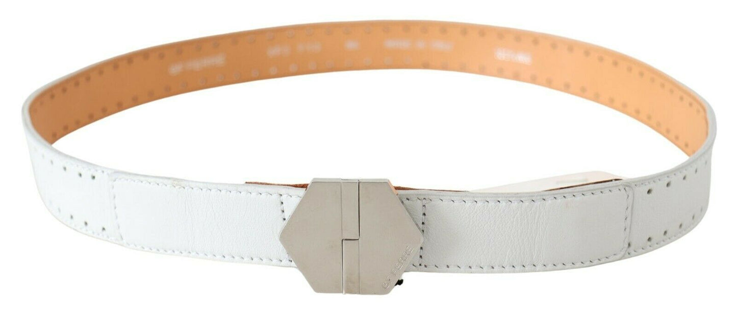 GF Ferre Elegant White Leather Fashion Belt, perfect accessory for any outfit