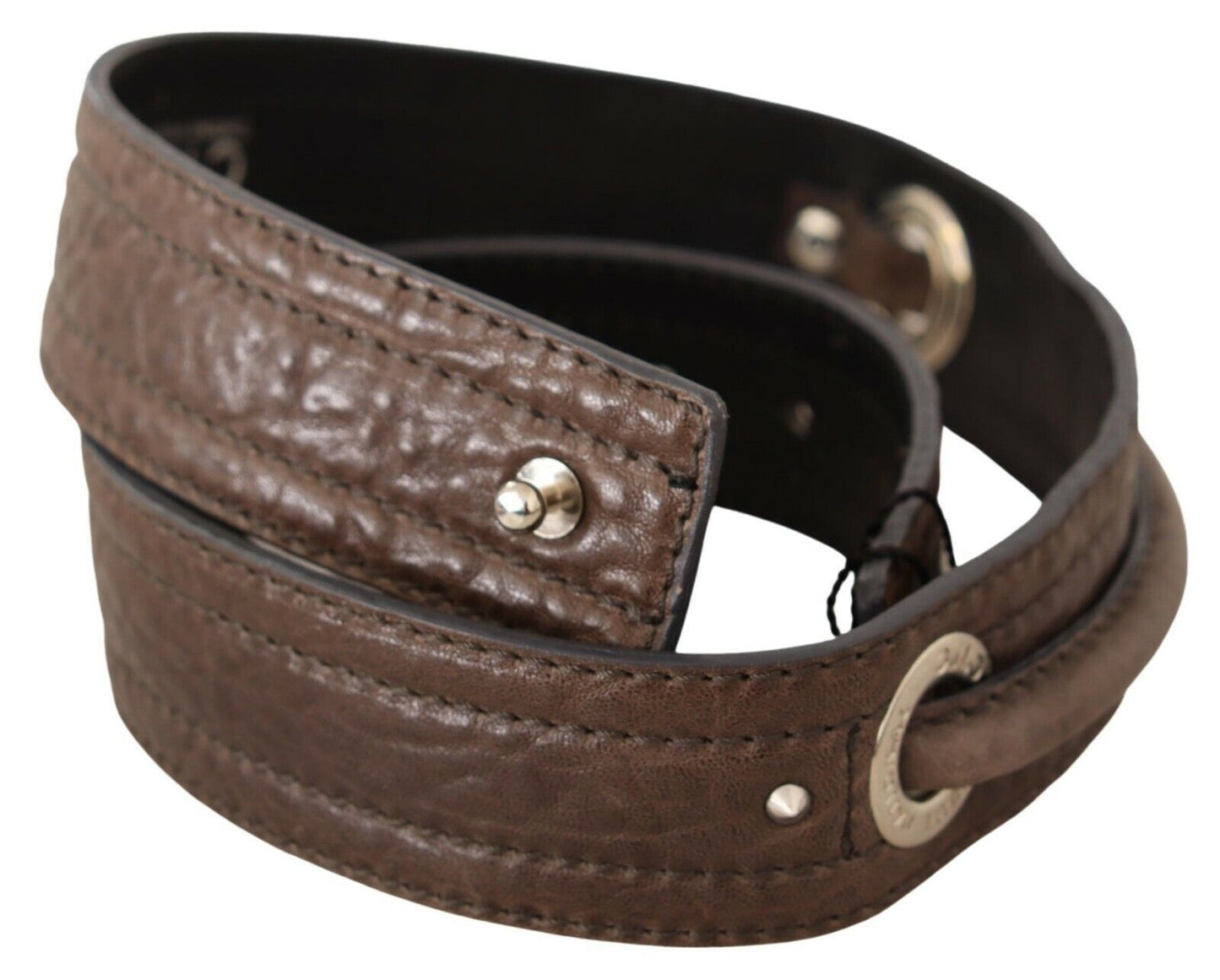 Brown leather belt made in Italy with silver tone fastening
