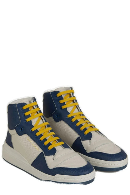 Saint Laurent calf leather lace-up sneakers with durable rubber construction