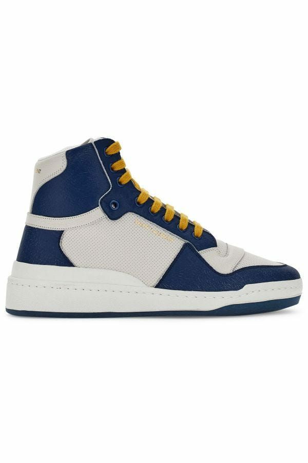Saint Laurent blue mid-top sneakers with logo prints and rubber sole