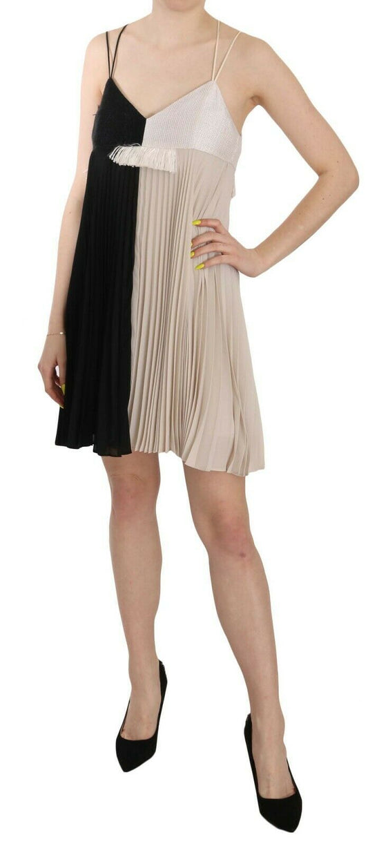 PINKO Chic Plunging A-Line Princess Mini Dress in Black/White with short sleeves and plunging neckline
