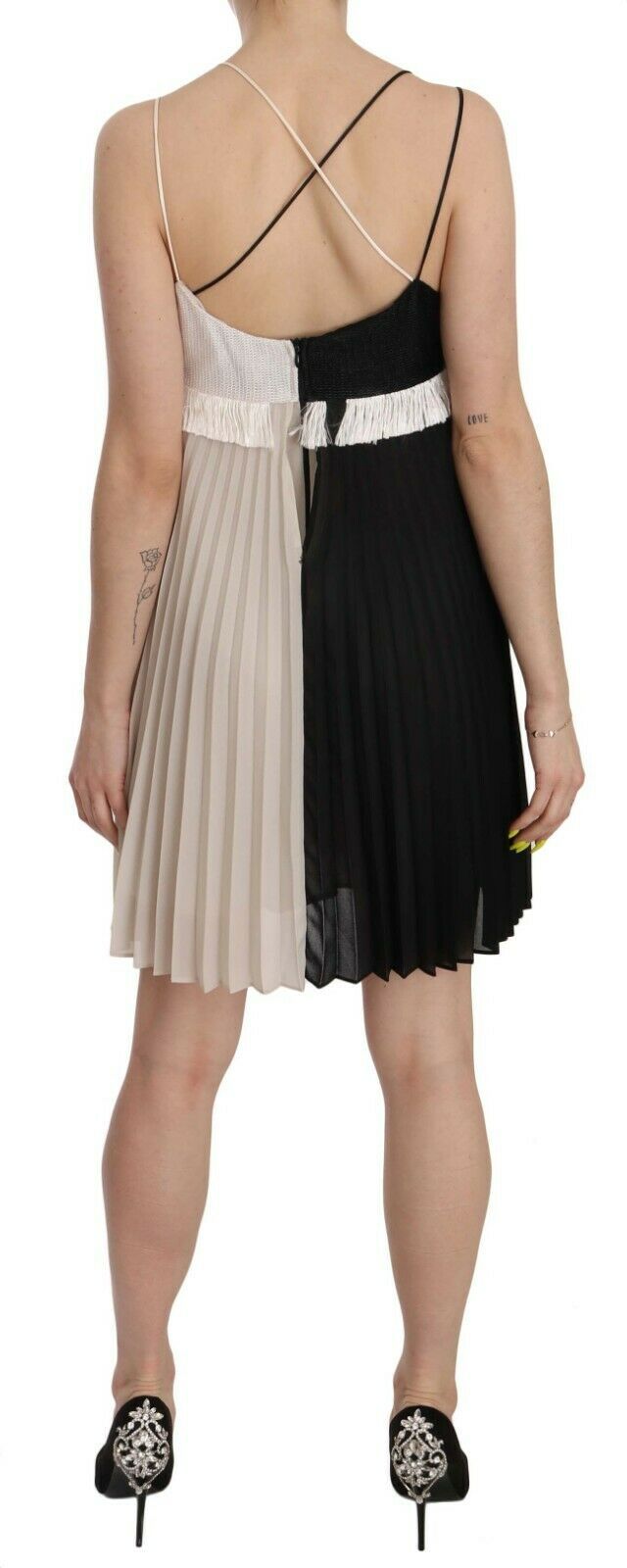 Italian-made A-line Princess Mini Dress with a bold black and white color scheme