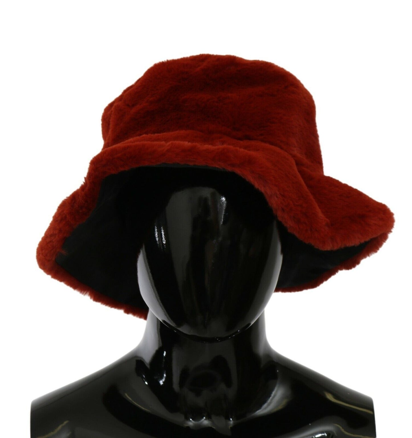 Exquisite red bucket cap with black inner lining and iconic logo detailing