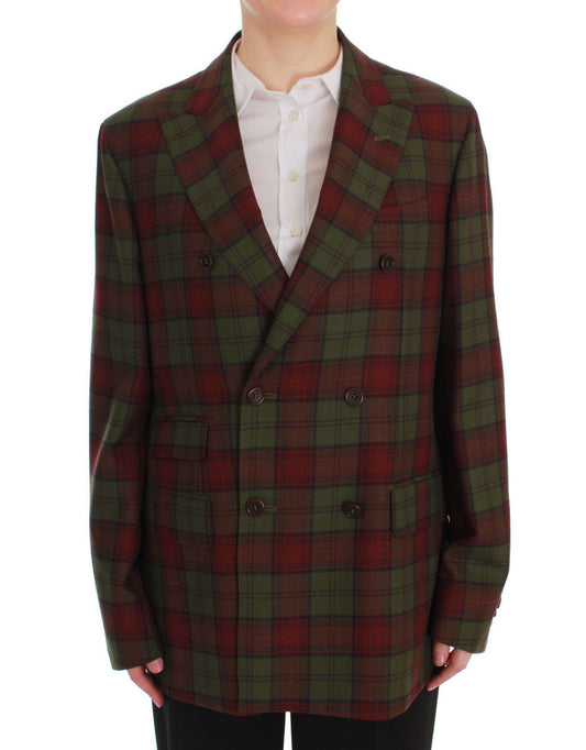 Gorgeous BENCIVENGA double-breasted wool blazer with bordeaux and green checkered pattern