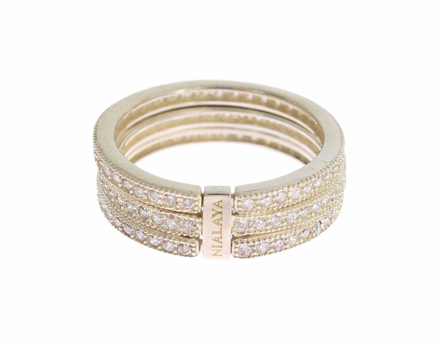 Nialaya Dazzling Sterling Silver CZ Crystal Ring with Sparkling Gemstones and Elegant Design