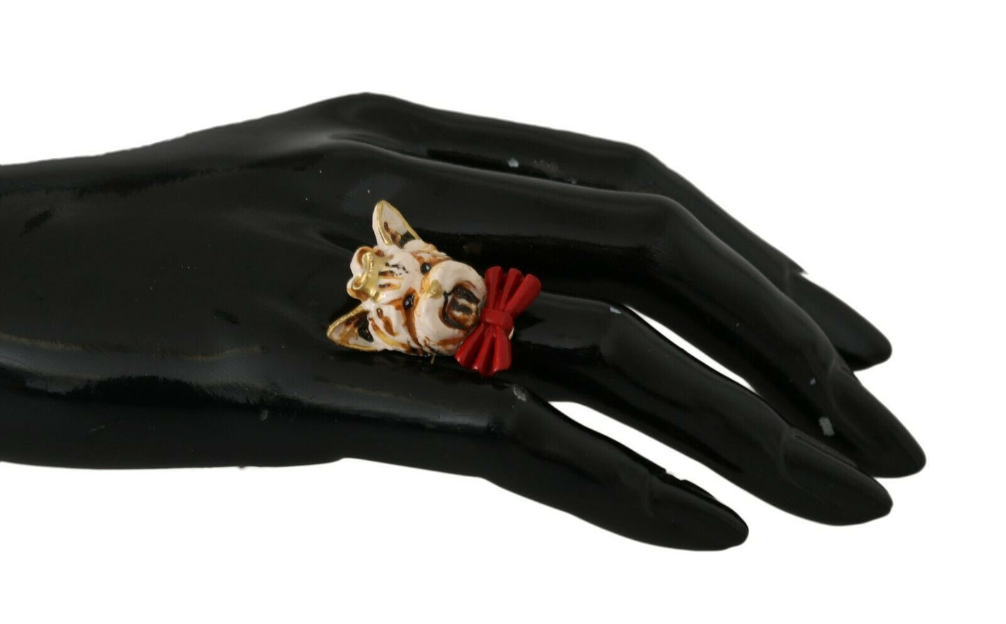 Dolce & Gabbana Elegant Canine Charm Women's Ring in beige resin