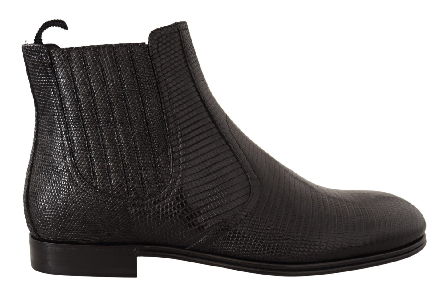 Black Leather Ankle Lizard Skin Derby Boots ideal for exclusivity