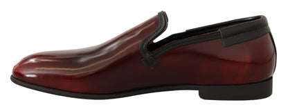  Elegant Bordeaux Leather Loafers by Dolce & Gabbana with Logo Details