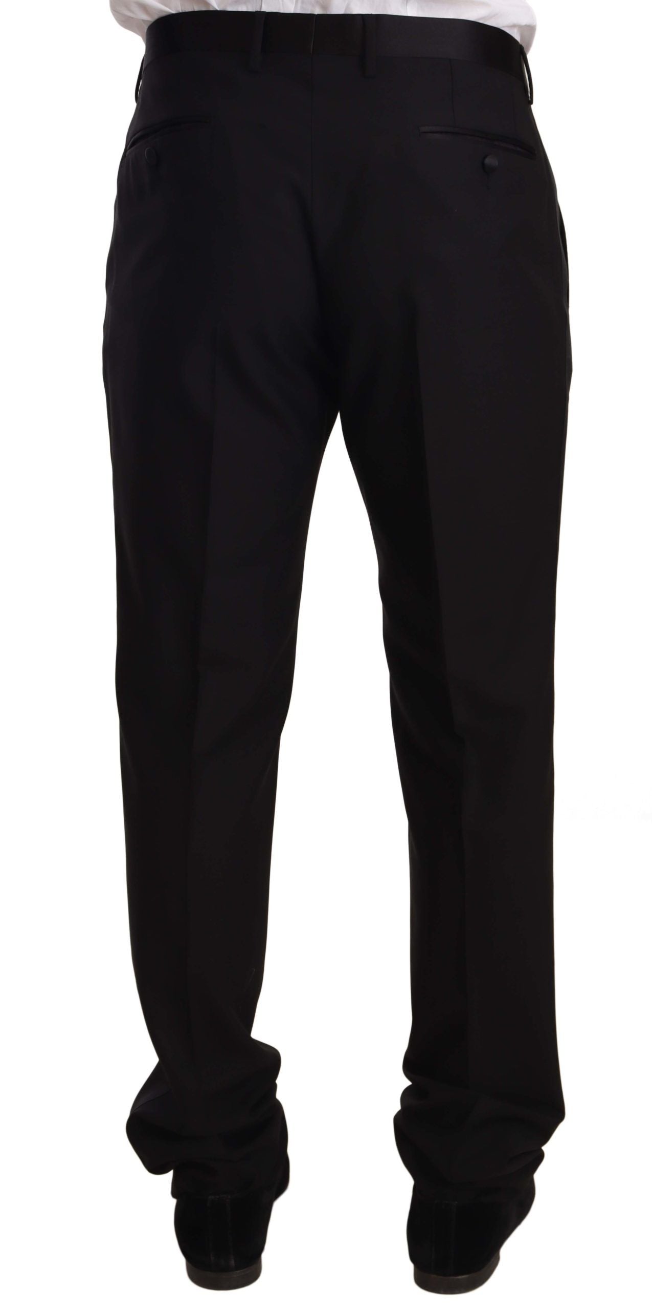  Elegant black designer tuxedo trousers with zip and button closure