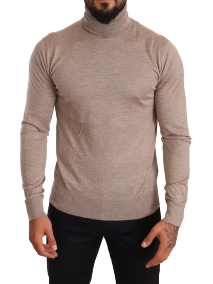 Luxurious Beige Turtleneck Cashmere-Silk Blend Sweater from Dolce & Gabbana