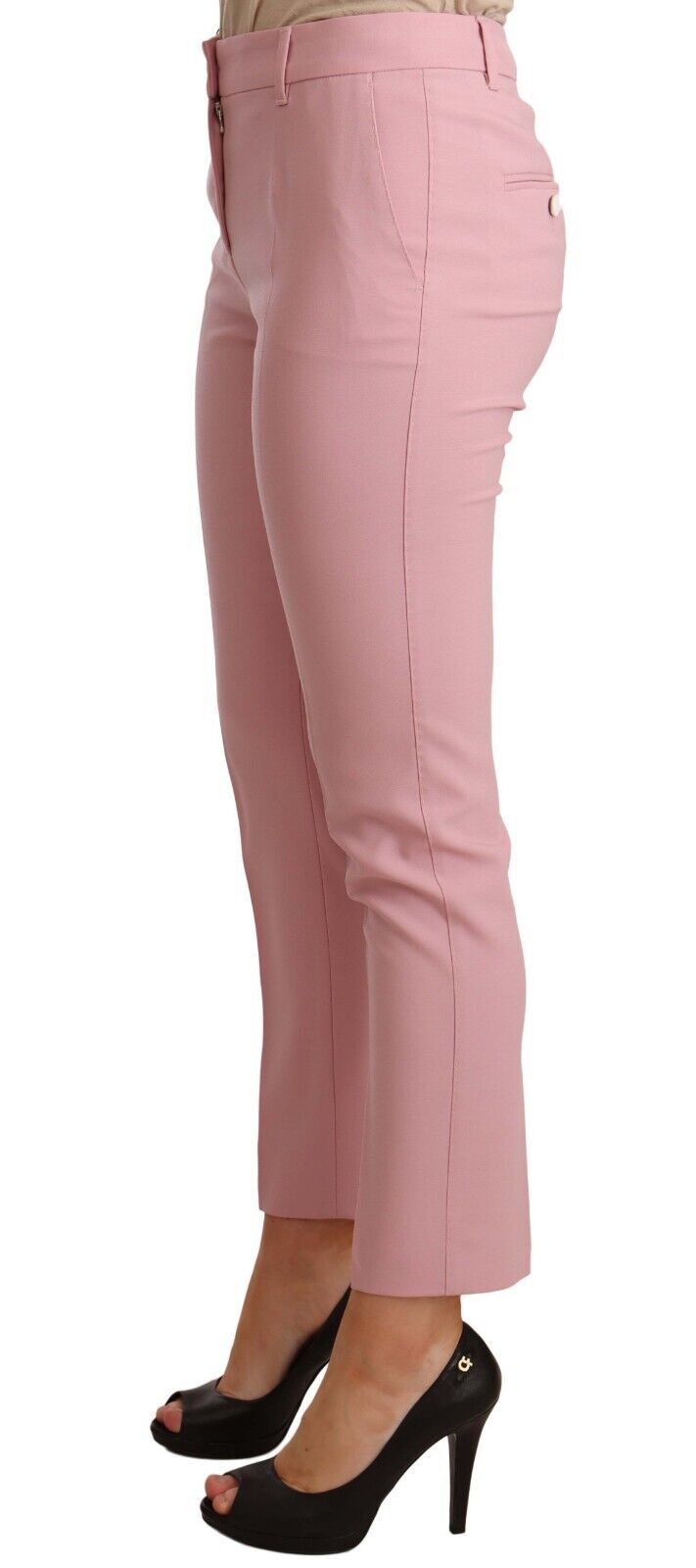 Slim-fit high-quality wool blend pants in elegant pink