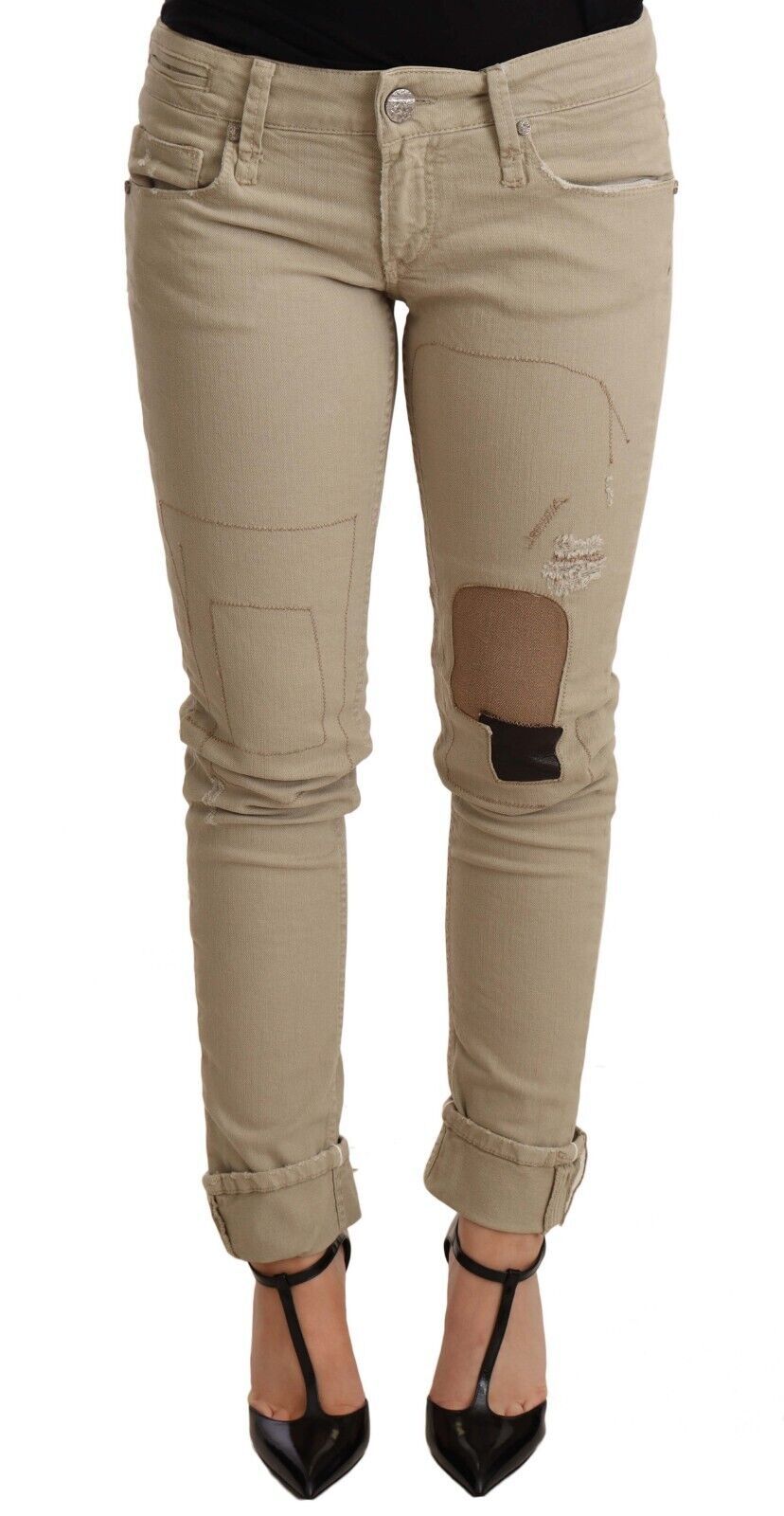 Beige slim fit jeans crafted from premium cotton for comfort and durability