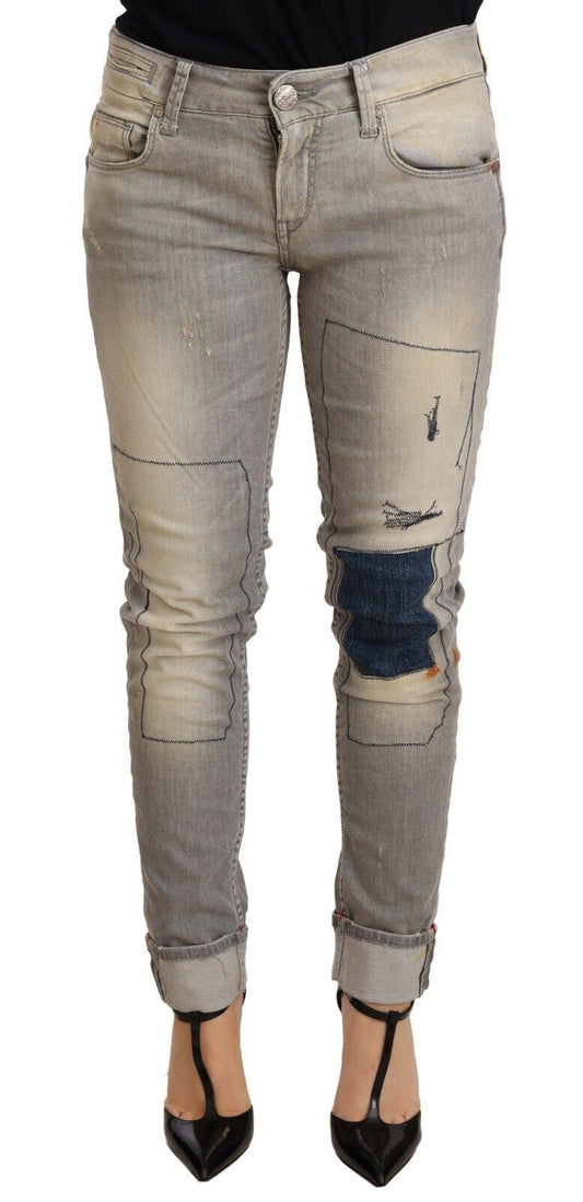 Premium washed cotton denim jeans in slim fit, gray wash finish