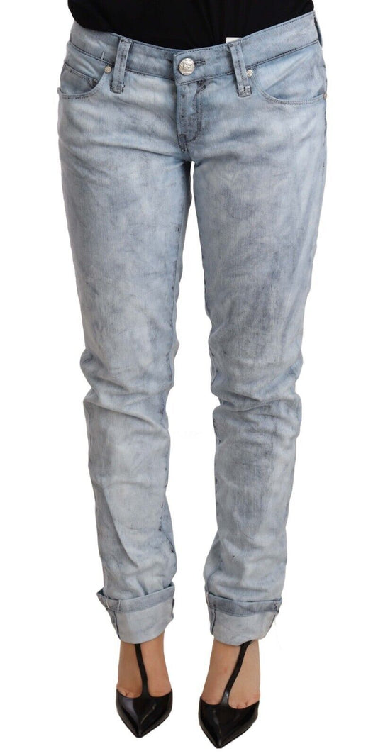 Acht Chic Light Blue Push Up Denim Jeans with button fly closure and folded hem detail