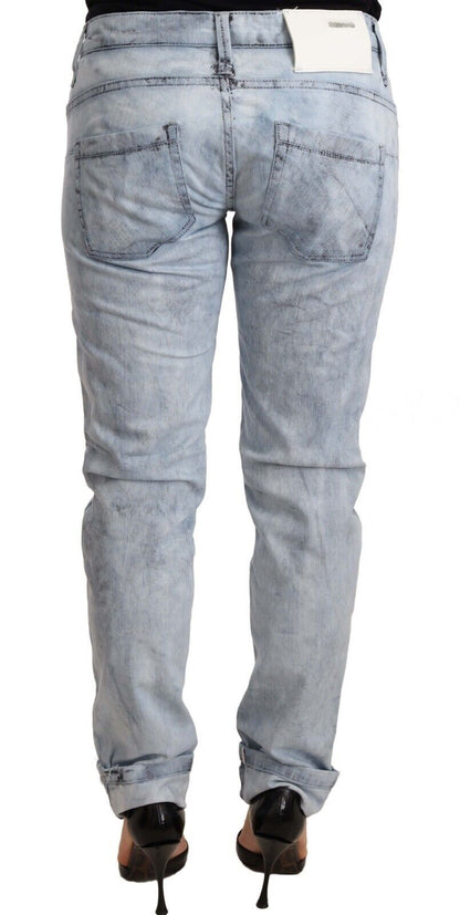 Light blue denim jeans made of washed cotton with signature logo details