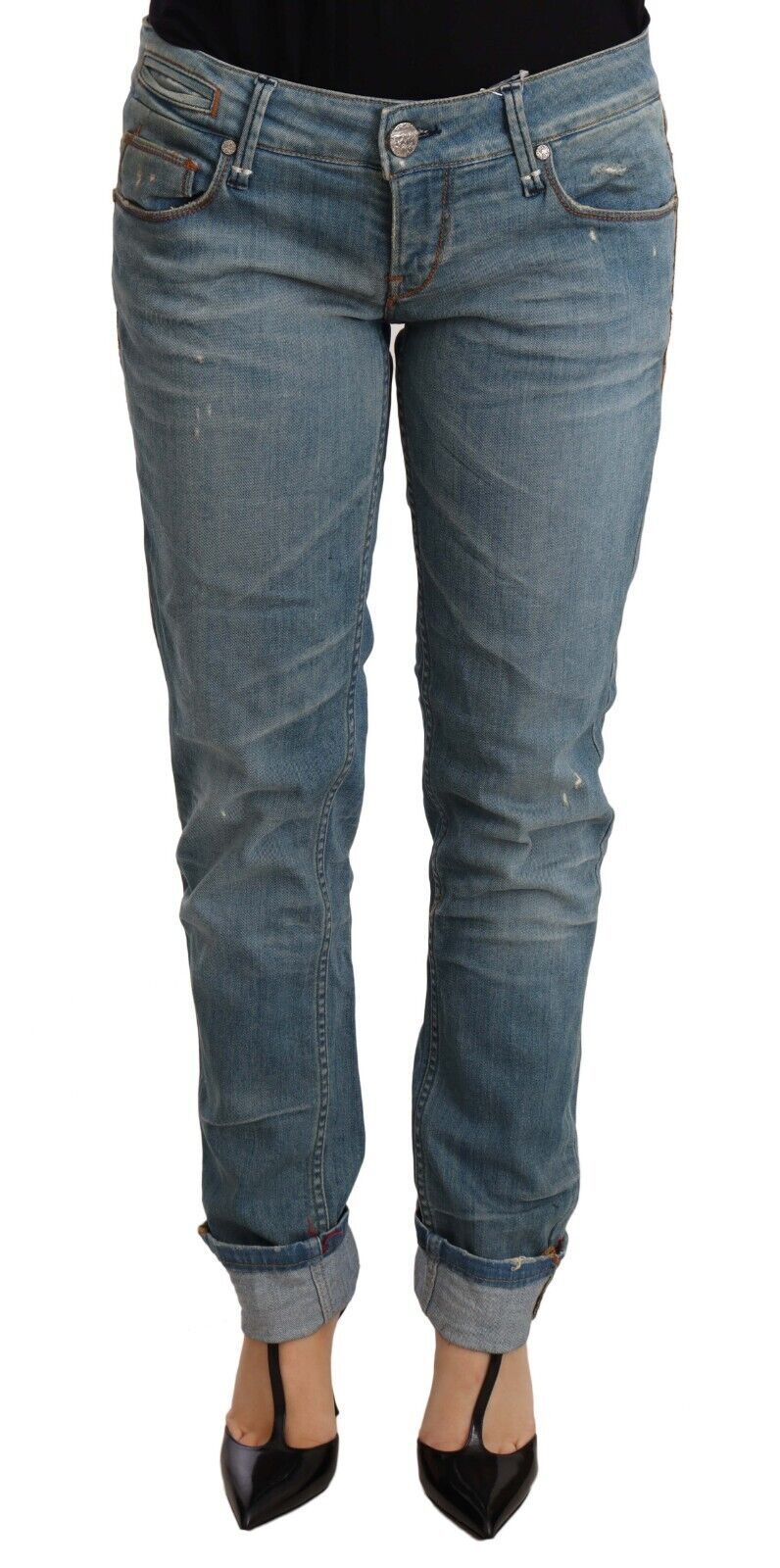 Gorgeous Acht Chic Washed Cotton Denim with Folded Hem in Blue