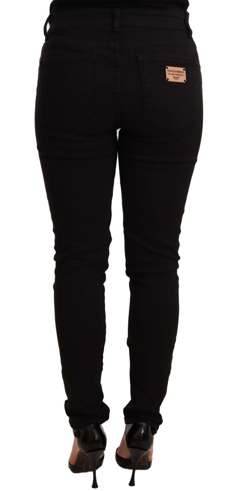 Italian crafted slim fit black jeans with 98% cotton and 2% elastane blend from Dolce & Gabbana