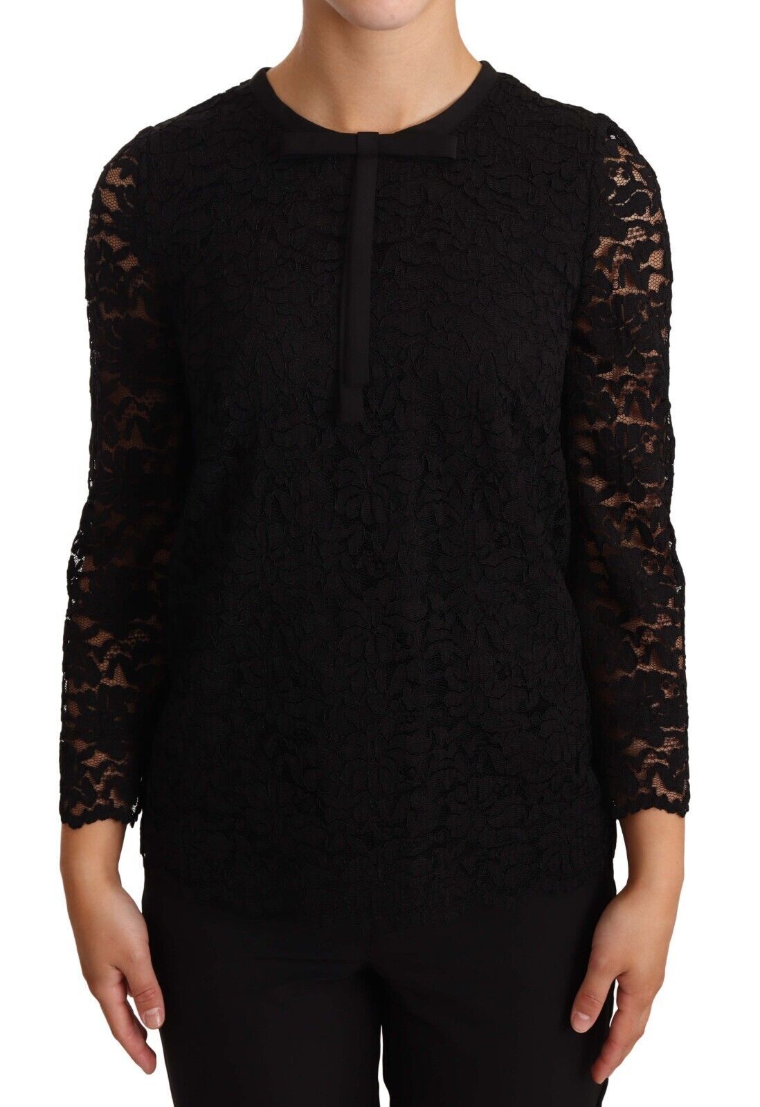 Dolce & Gabbana Elegant Black Floral Lace Long Sleeve Top with delicate floral lace and sleek black hue