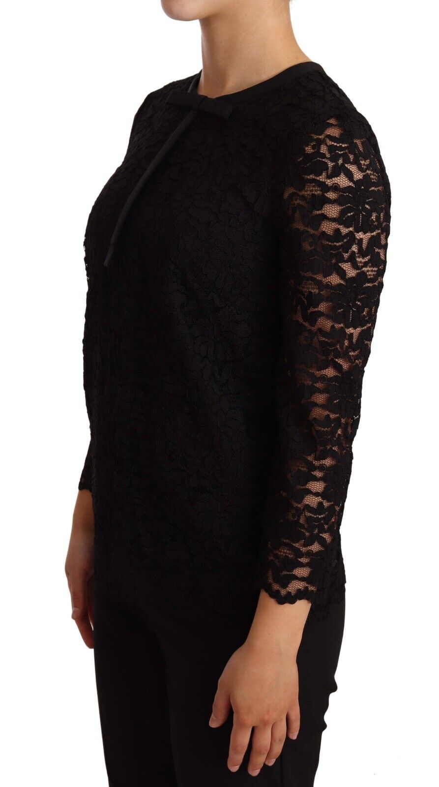 Luxurious Dolce & Gabbana Floral Lace Top featuring a zipper closure for a seamless look