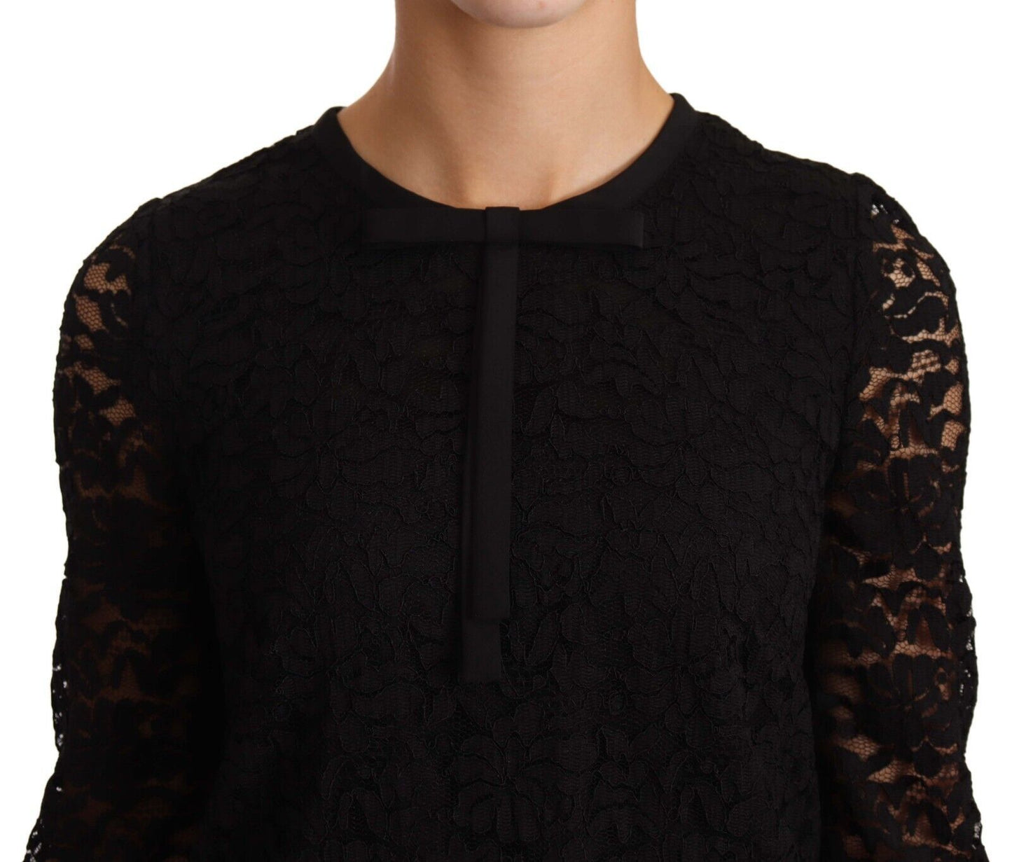 Exquisite Dolce & Gabbana Black Floral Lace Top with logo details, made in Italy