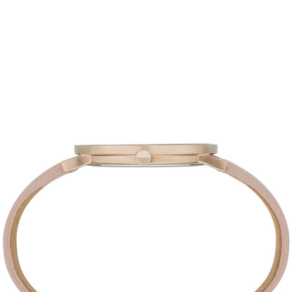 An elegant and classic rose gold women's watch with stainless steel case and leather wristband