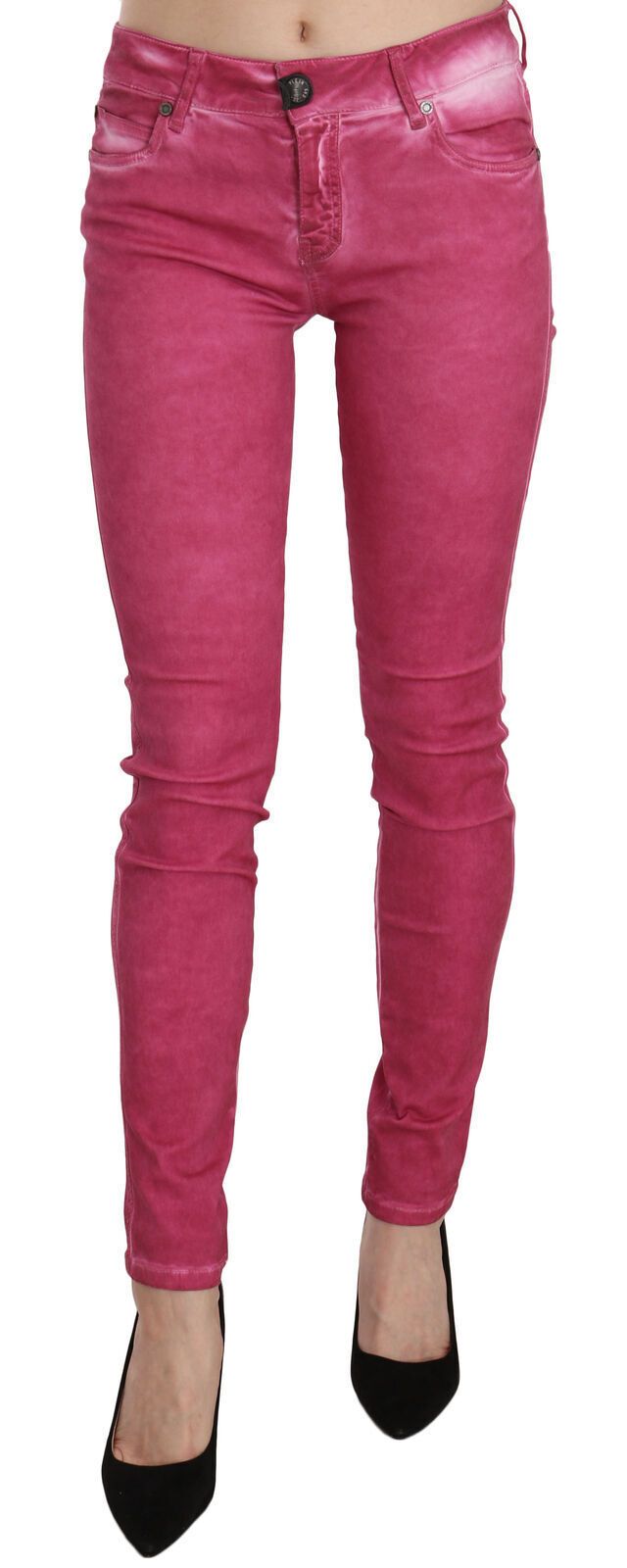 Dolce & Gabbana Chic Pink Mid Waist Skinny Pants in striking pink color, made of 98% Cotton 2% Elastane from Italy