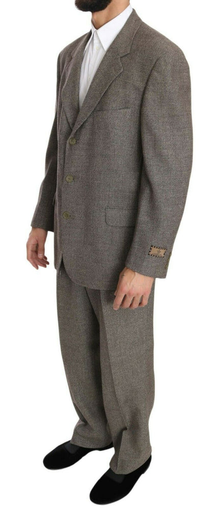 Impeccably tailored light brown wool pants with 3-way zipper closure
