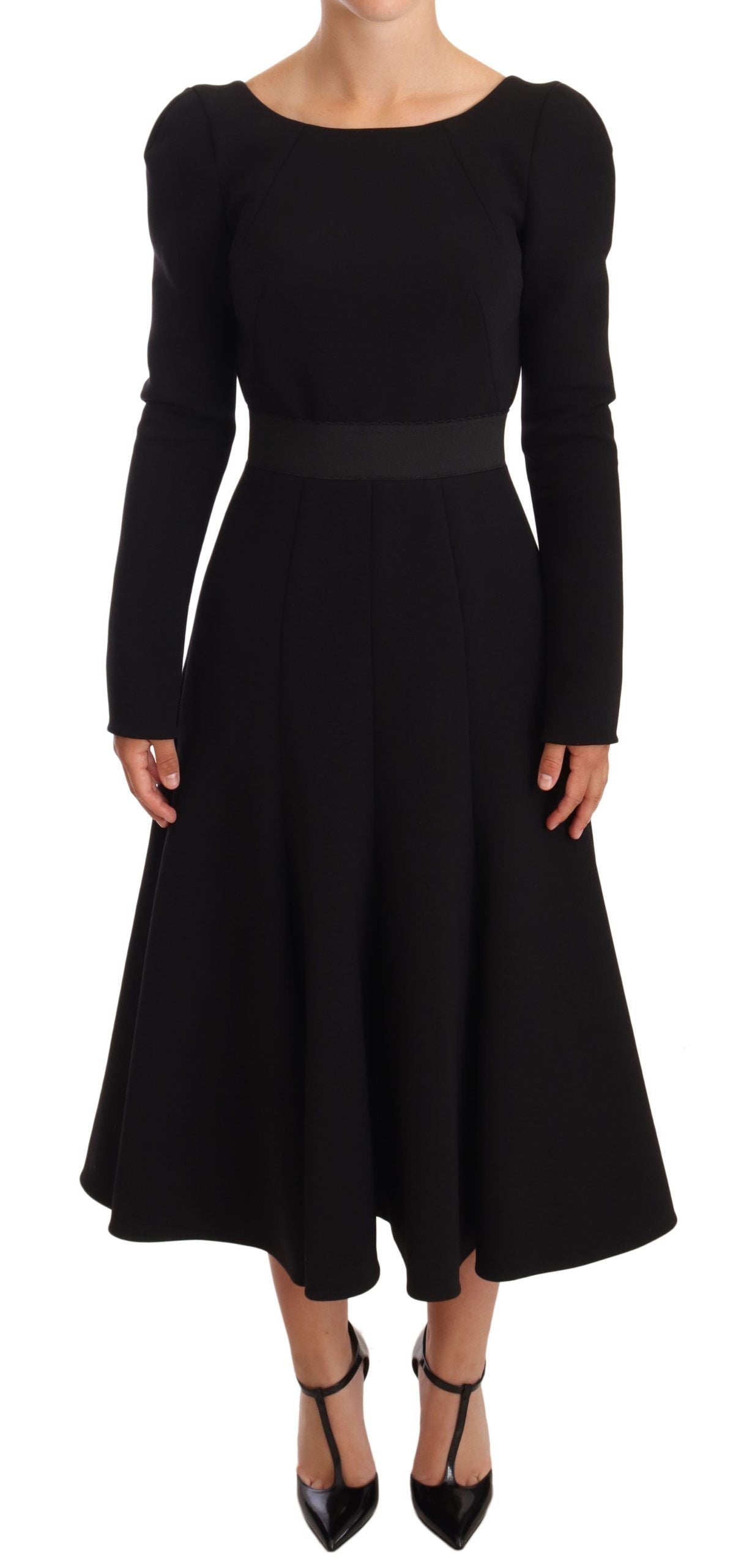 Exquisite black stretch mid-calf dress by Dolce & Gabbana, perfect for upscale events