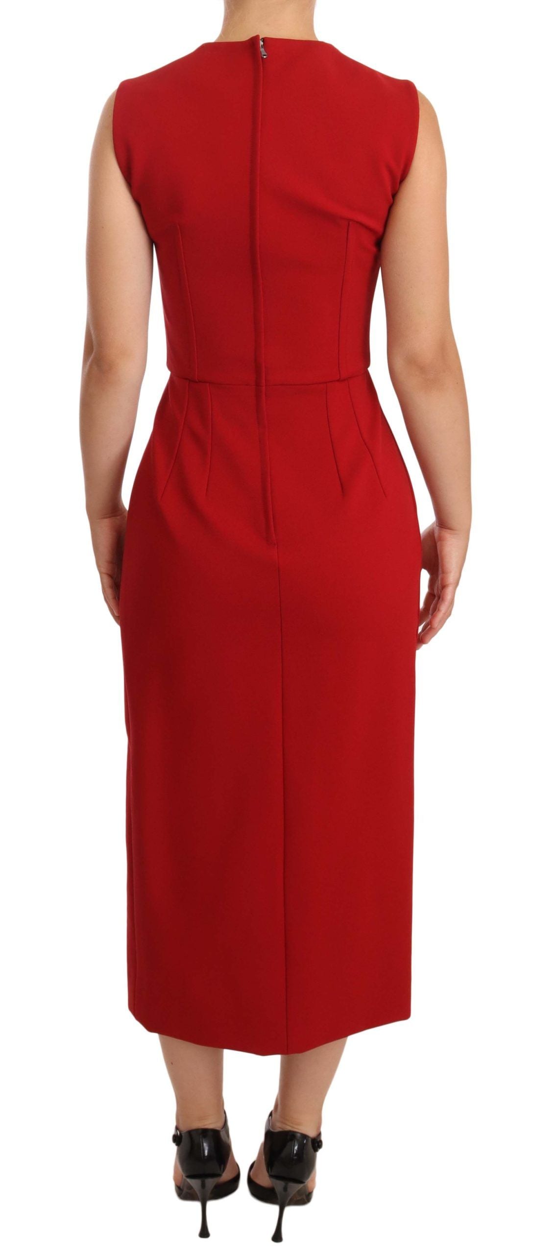 Dolce & Gabbana Elegant Sweetheart Midi Dress in Red, side view, graceful midi length, 75% Viscose, 17% Nylon, 8% Elastane material