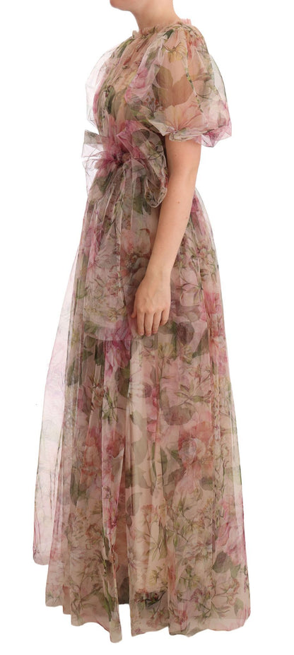 Exquisite Multicolor nylon floral print long maxi dress from Dolce & Gabbana
