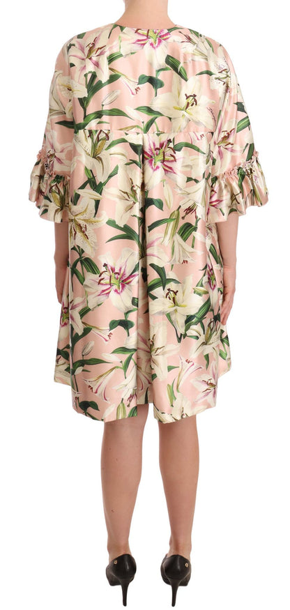 Dolce & Gabbana Elegant Floral Ruffled Silk Long Coat in Burgundy