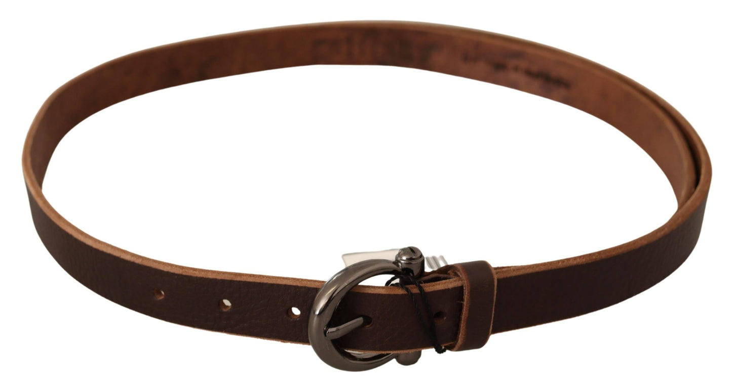 John Galliano elegant brown leather fashion belt with silver buckle