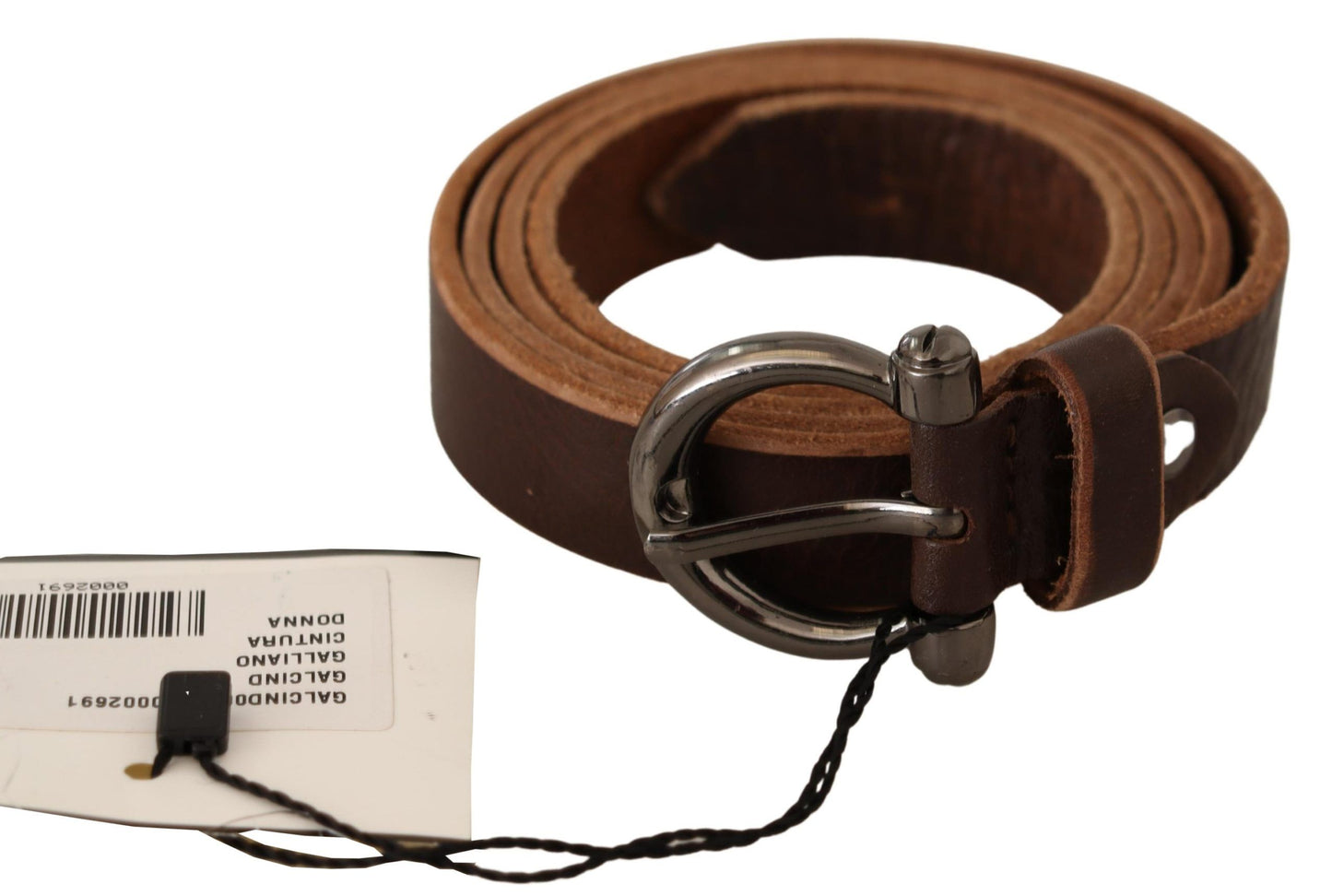 John Galliano Elegant Brown Leather Fashion Belt with Gold Buckle