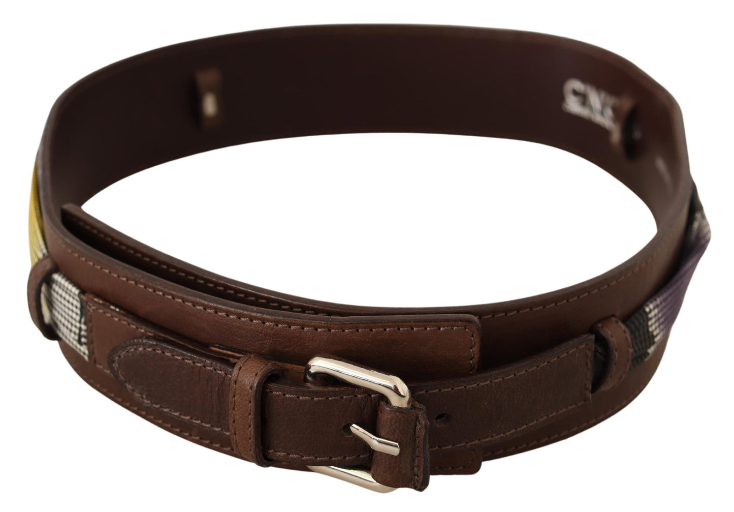 Chic silver tone buckle and distinctive Costume National logo detail