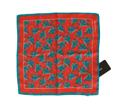 Dolce & Gabbana Sunset Marina Silk Pocket Square in Orange with Nautical Boat Print 