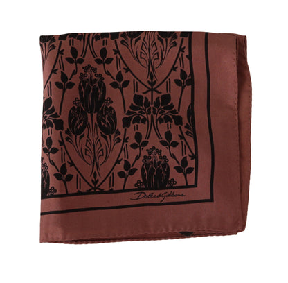  100% Silk, Brown Floral Print, 32cm x 32cm, Made in Italy