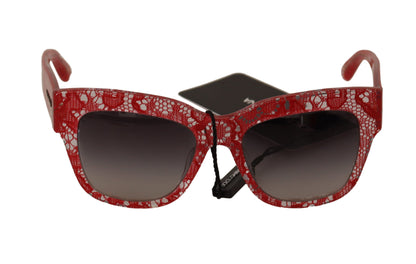 Exquisite red acetate frame sunglasses with delicate Sicilian lace insert