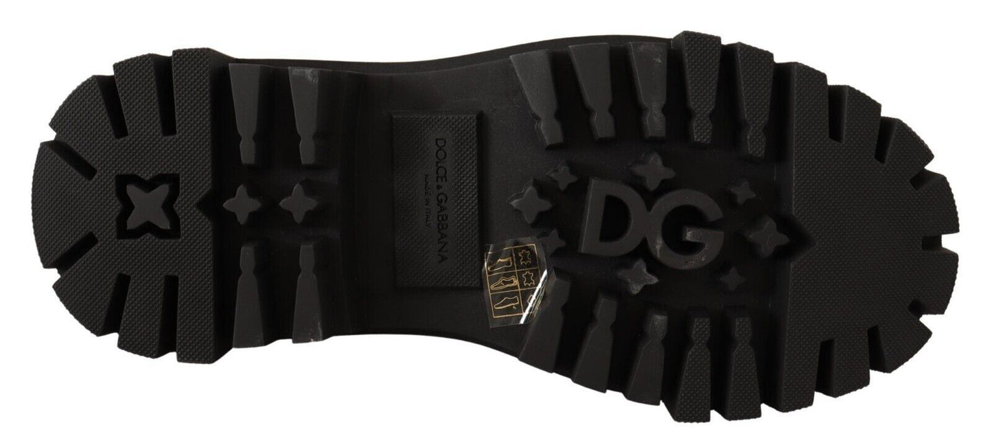 Dolce & Gabbana studded leather combat boots with gold studs and exquisite embroidery