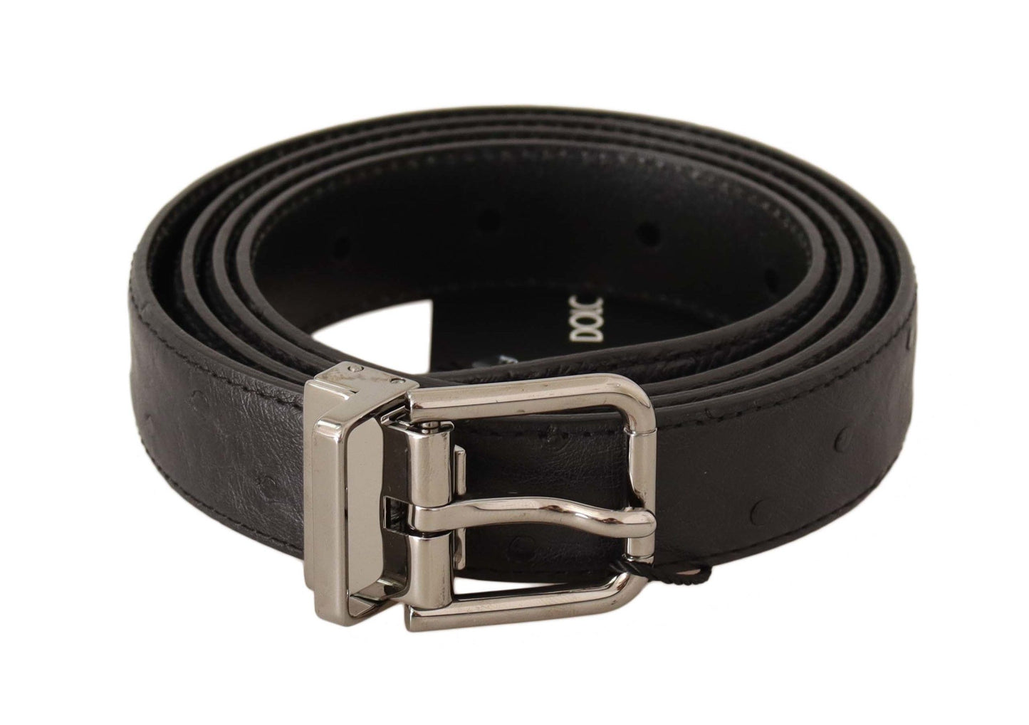 Opulent black leather belt with silver buckle from Dolce & Gabbana