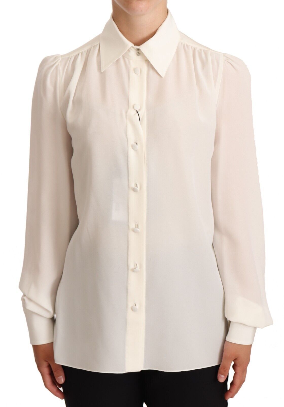 Dolce & Gabbana Elegant Silk Top in Off White, front view