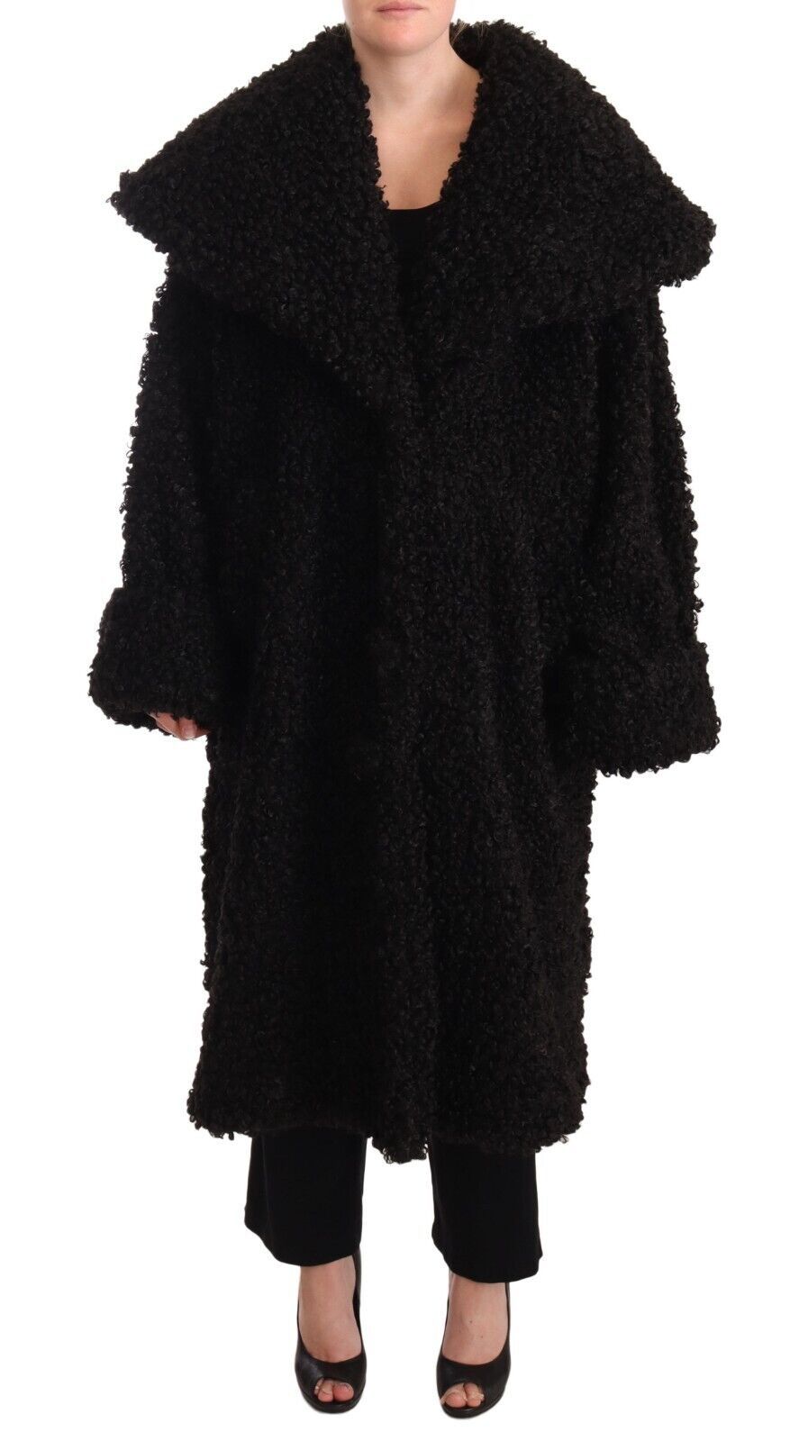 Dolce & Gabbana Elegant Black Fur Trench Coat with Silk Lining