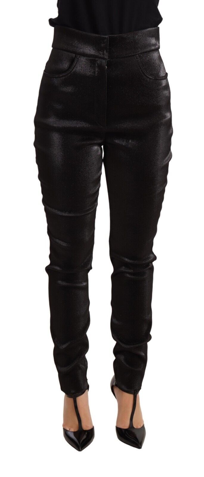 Exquisite black slim fit shimmer cropped pants with logo detailing