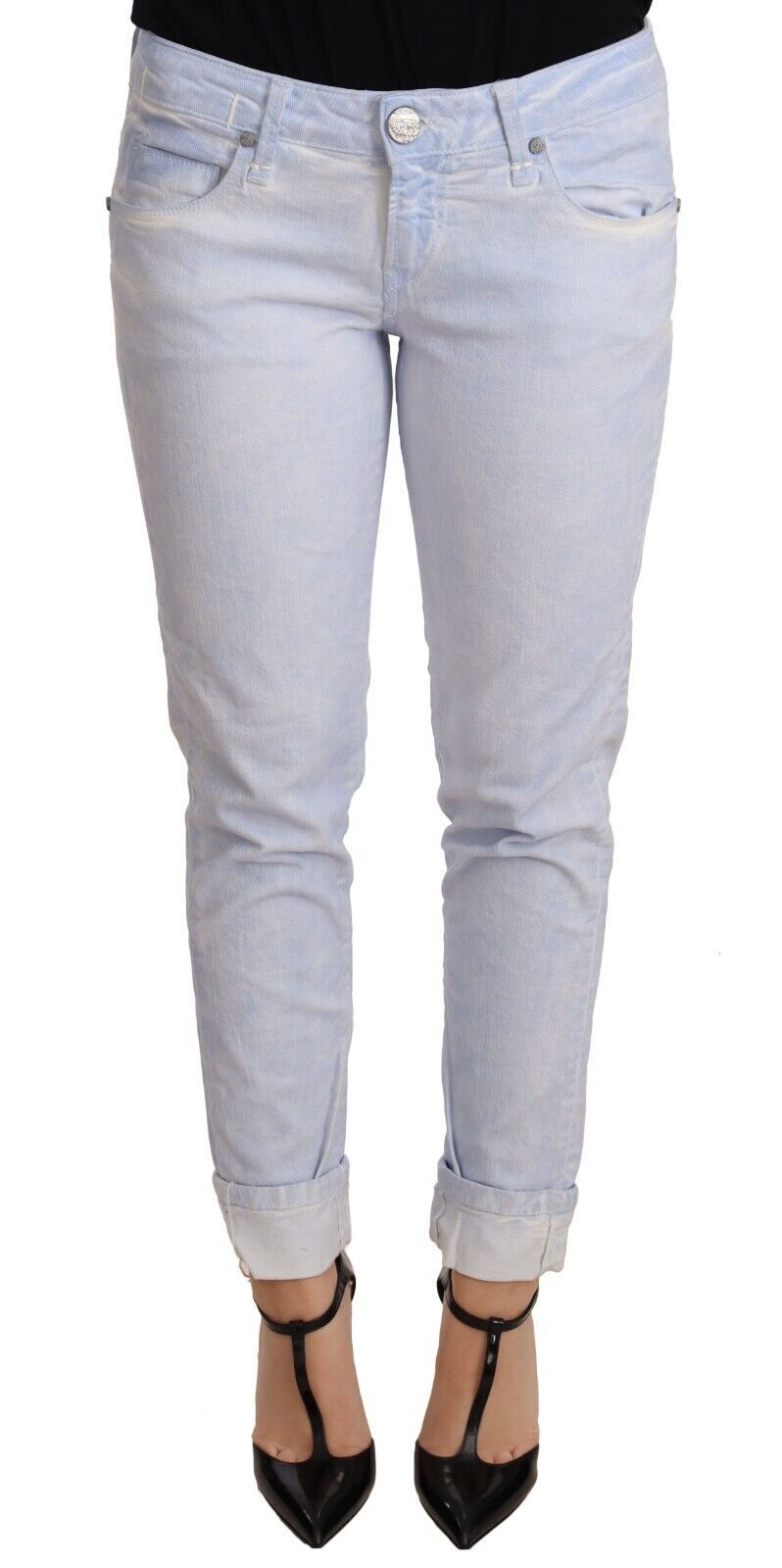 Acht Light Blue Cotton Push Up Denim Jeans with regular fit and D90 silhouette