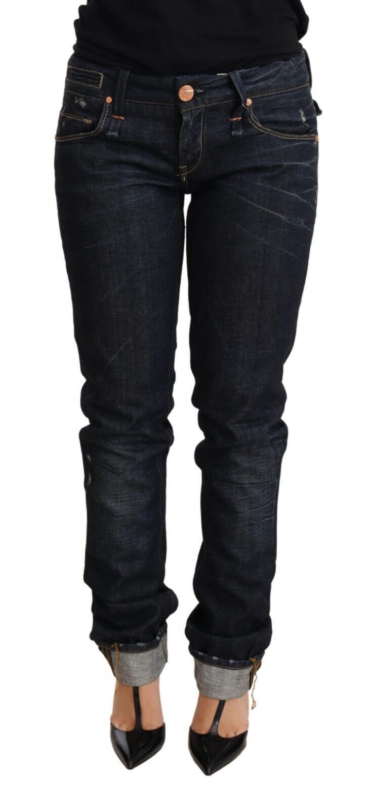 Authentic Acht Jeans in dark blue wash, low waist skinny denim