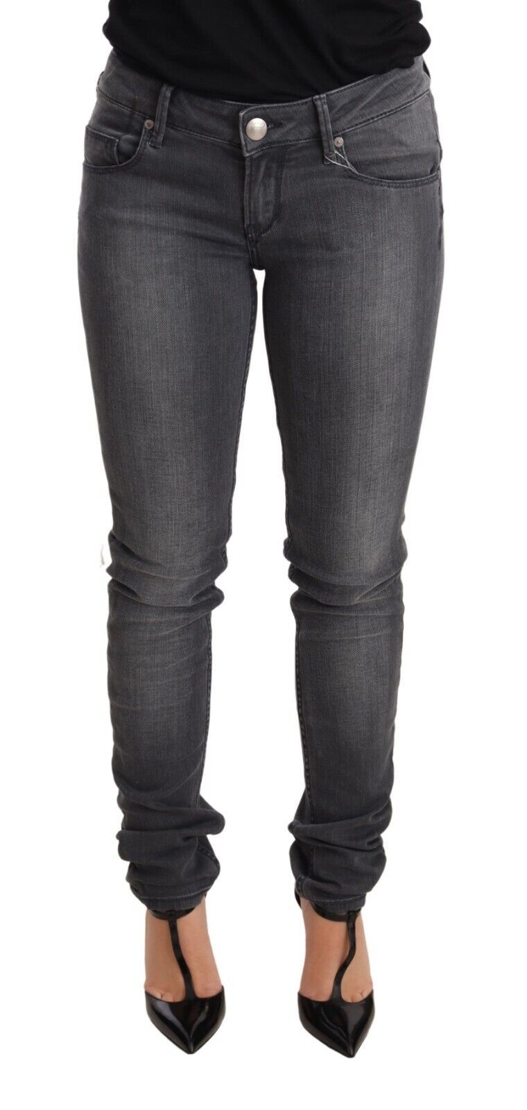 Stunning gray low waist skinny denim jeans with zipper closure 