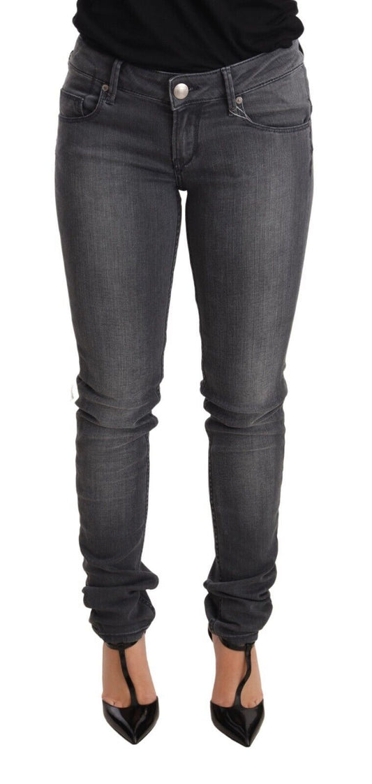 Stunning gray low waist skinny denim jeans with zipper closure 