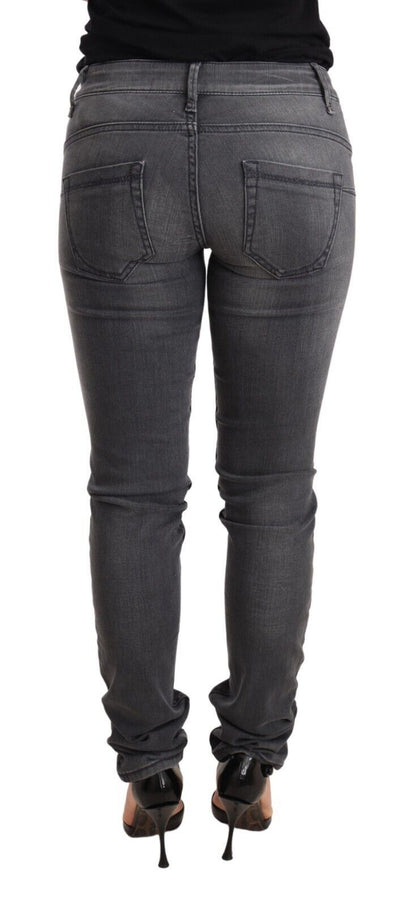  Fashionable slim fit gray denim jeans with secure button closure
