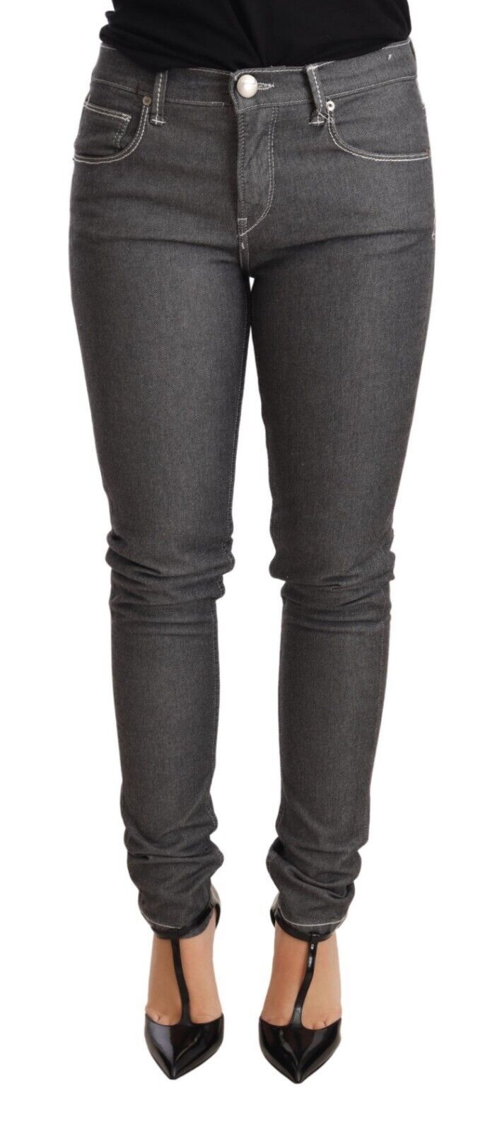 Acht Gray Mid Waist Skinny Jeans crafted from premium cotton