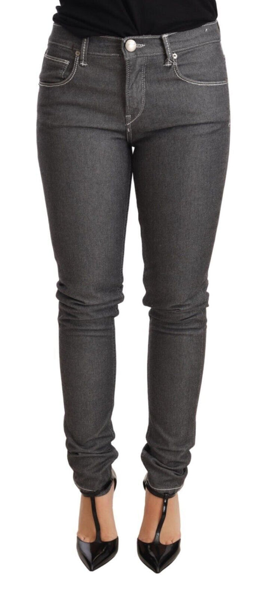 Acht Gray Mid Waist Skinny Jeans crafted from premium cotton