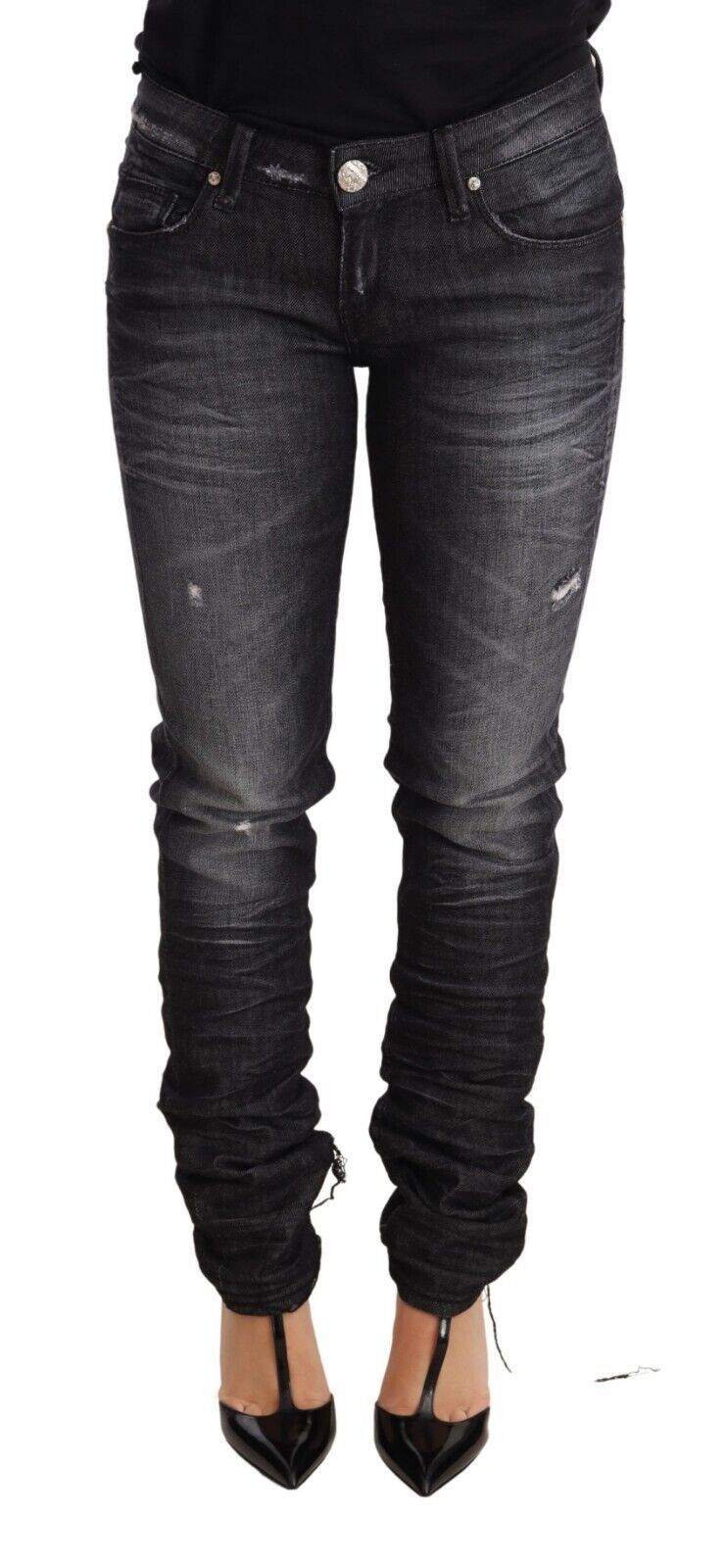 Acht Elegant Low Waist Skinny Black Denim jeans with classic zipper and button closure